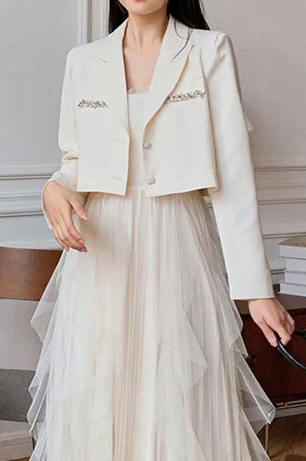 Crystal Decor Notched Cropped Blazer Main image