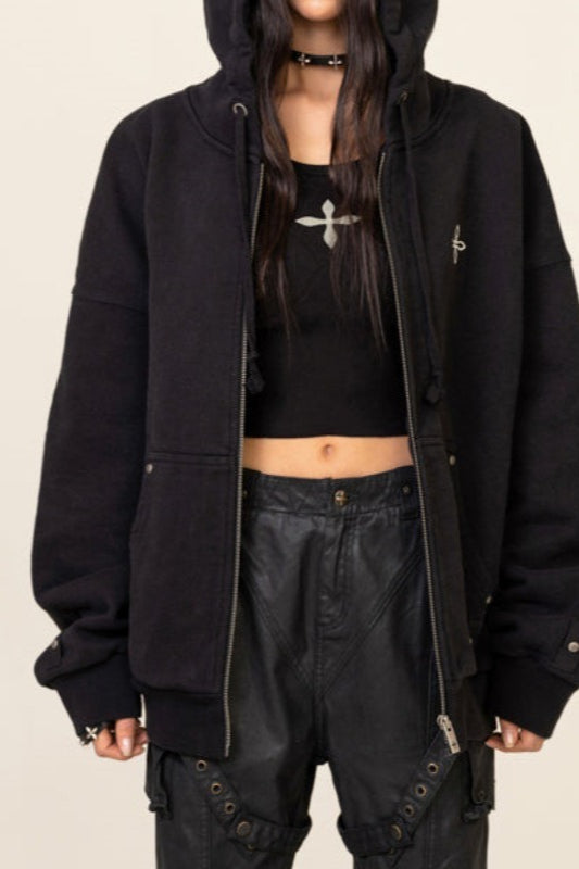 Floral Cross Print Zip Hoodie Main image