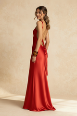 Bodycon Asymmetrical Neck Silk Dress