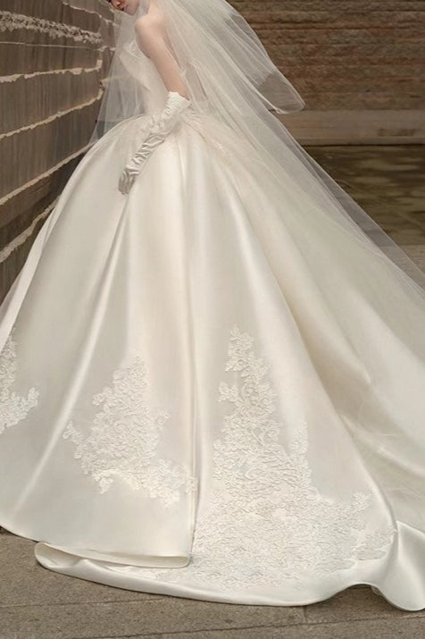 Strapless Satin Cathedral Train Wedding Dress Secondary image