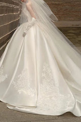 Strapless Satin Cathedral Train Wedding Dress