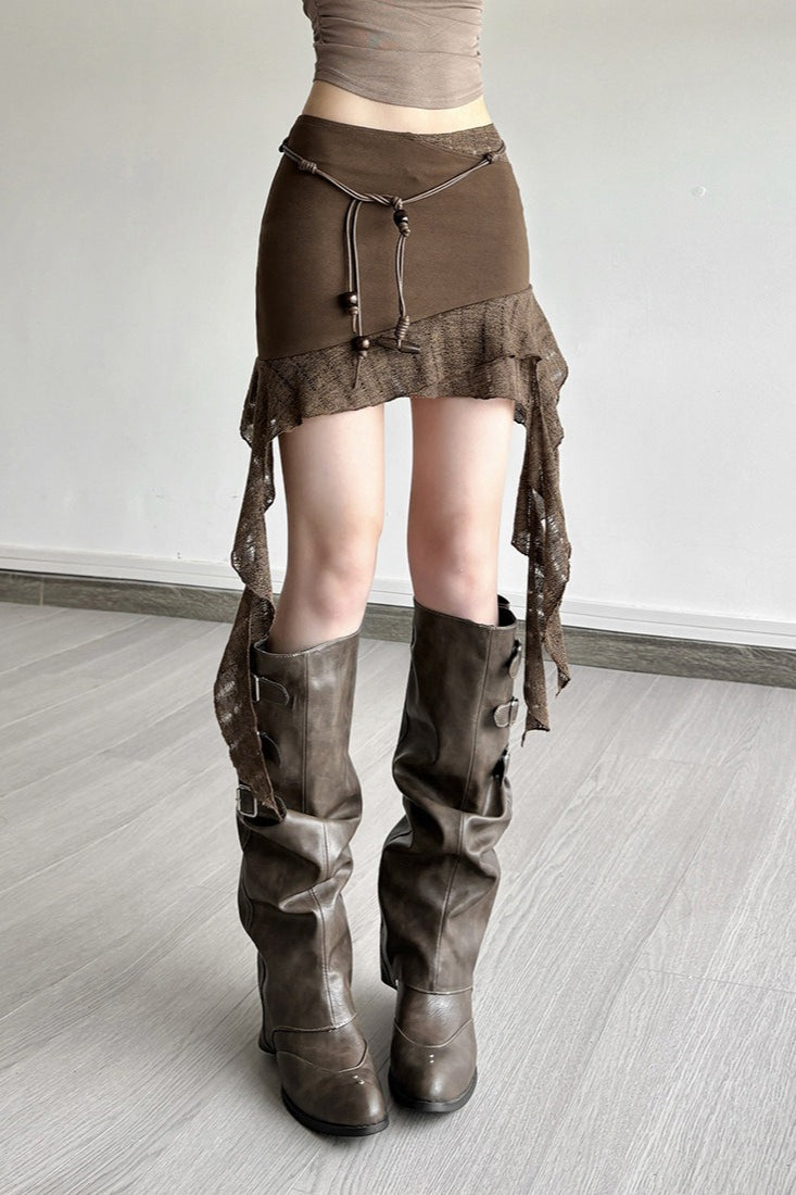 Lace Panel Asymmetric Bodycon Skirt Main image