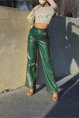 Stretchy PU Leather Versatile Casual Pants