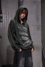 Striped Gothic Graphic Half Zip Hoodie