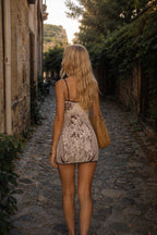 Vintage Sacred Portrait Style Graphic Slip Mini Dress
