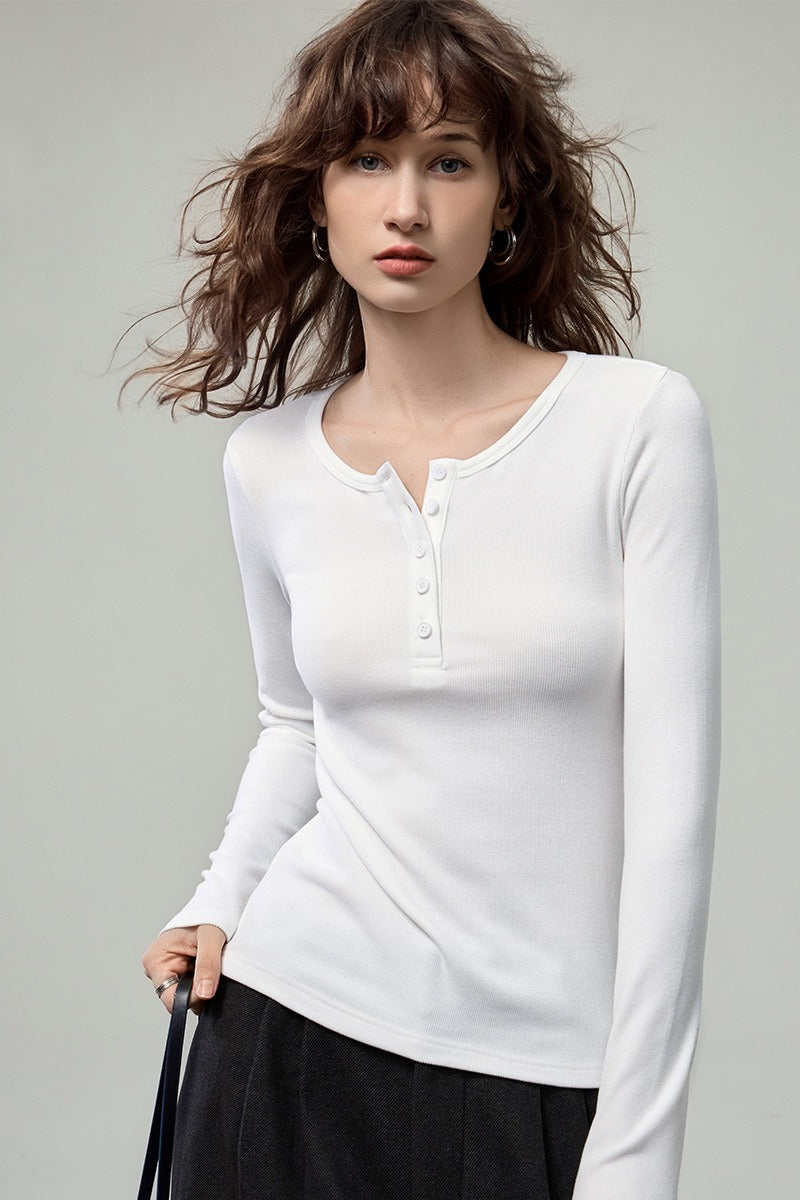 Stretchy Ribbed Henley Long Sleeve Top Secondary image