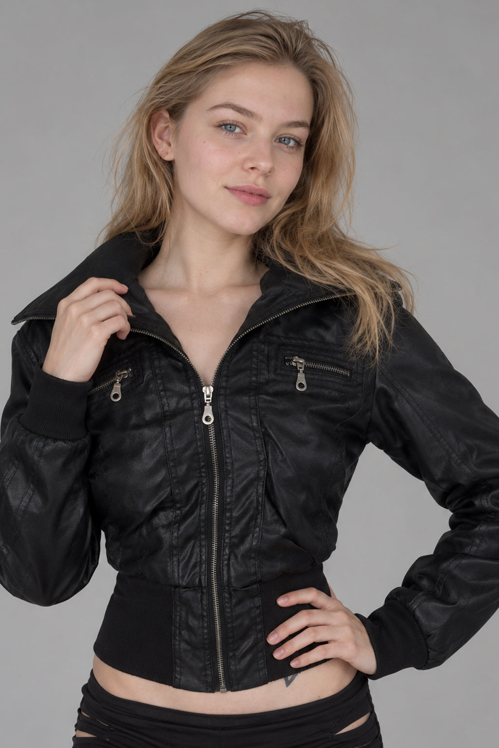 Multi Zip Cropped Faux Leather Jacket