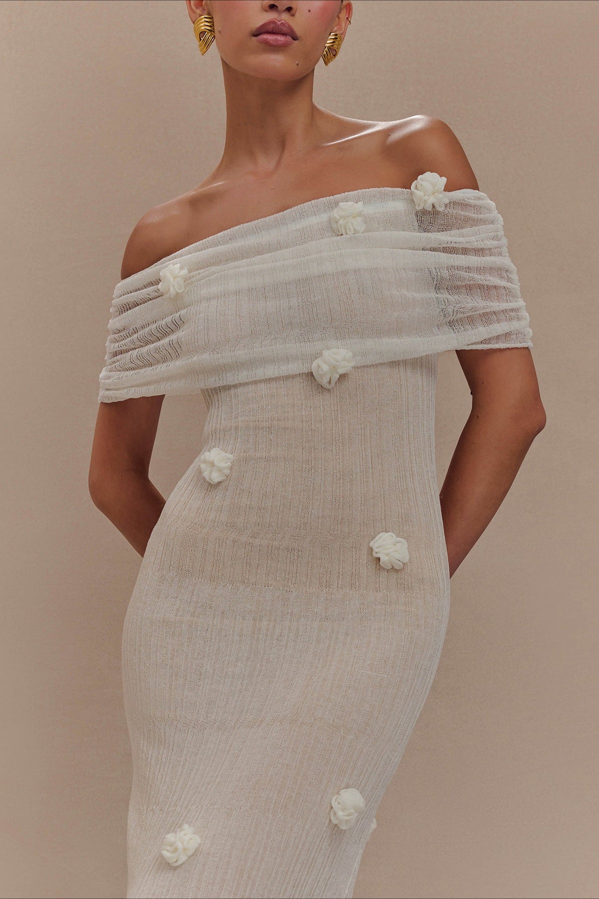 Solid Knit Floral Bandeau Bodycon Dress Secondary image