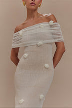 Solid Knit Floral Bandeau Bodycon Dress