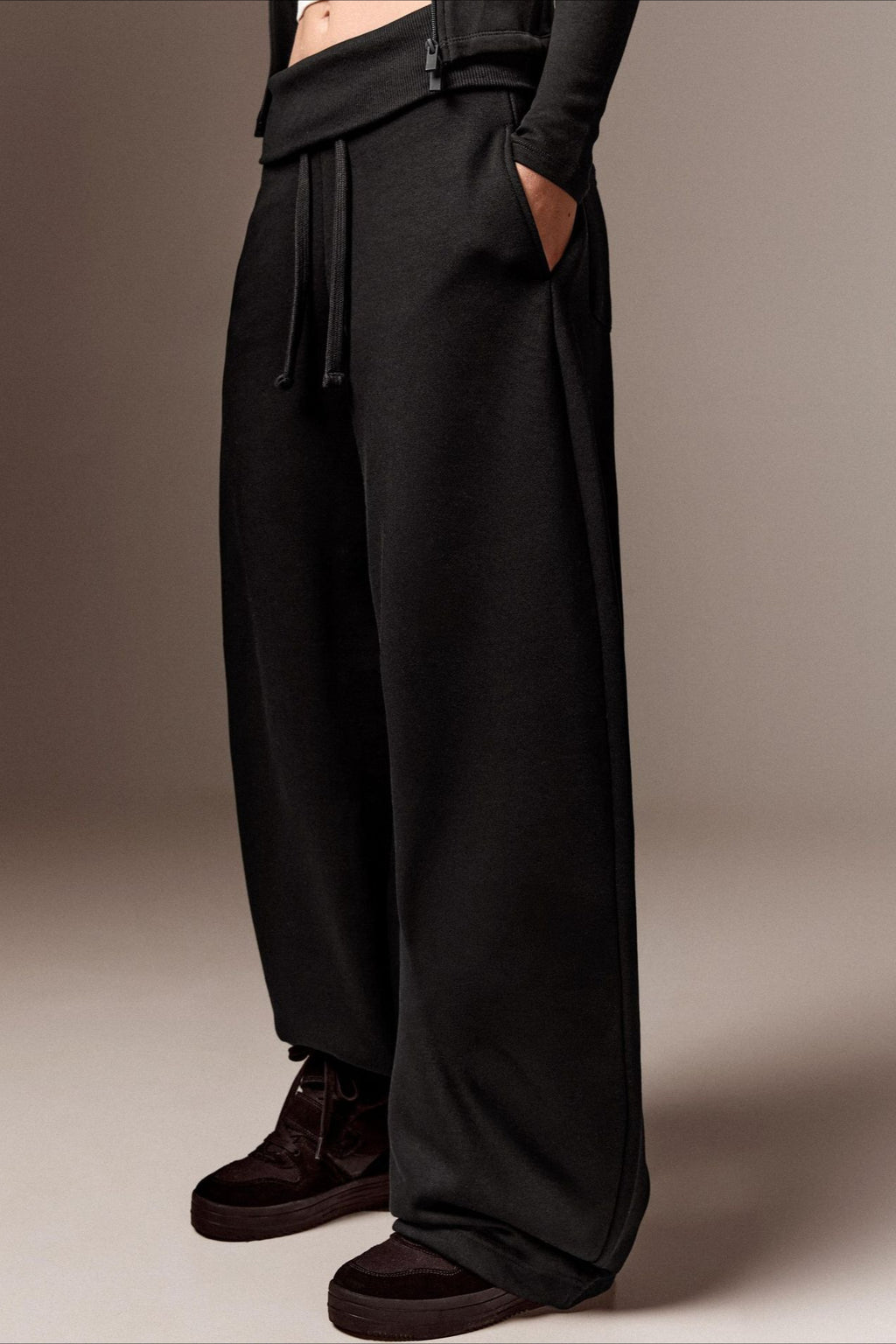 Drawstring Foldover Barrel Leg Pants