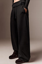 Drawstring Foldover Barrel Leg Pants