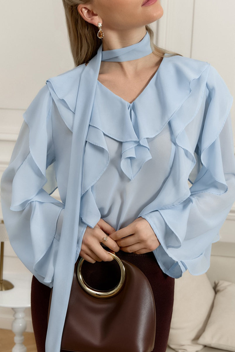 V Neck Ruffle Sleeve Blouse Secondary image