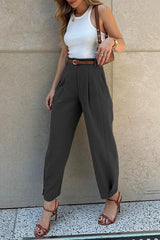 Solid Color High Waist Cropped Suit Pants
