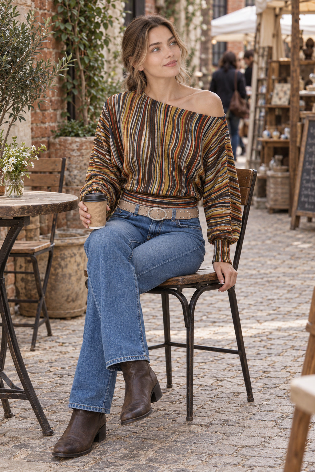 Multicolor Asymmetric Stripe Knit Top