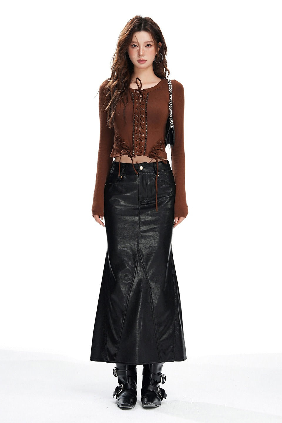 High Waist PU Back Slit Pencil Skirt Secondary image
