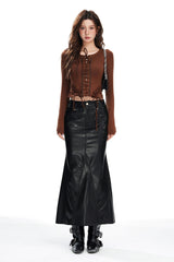 High Waist PU Back Slit Pencil Skirt