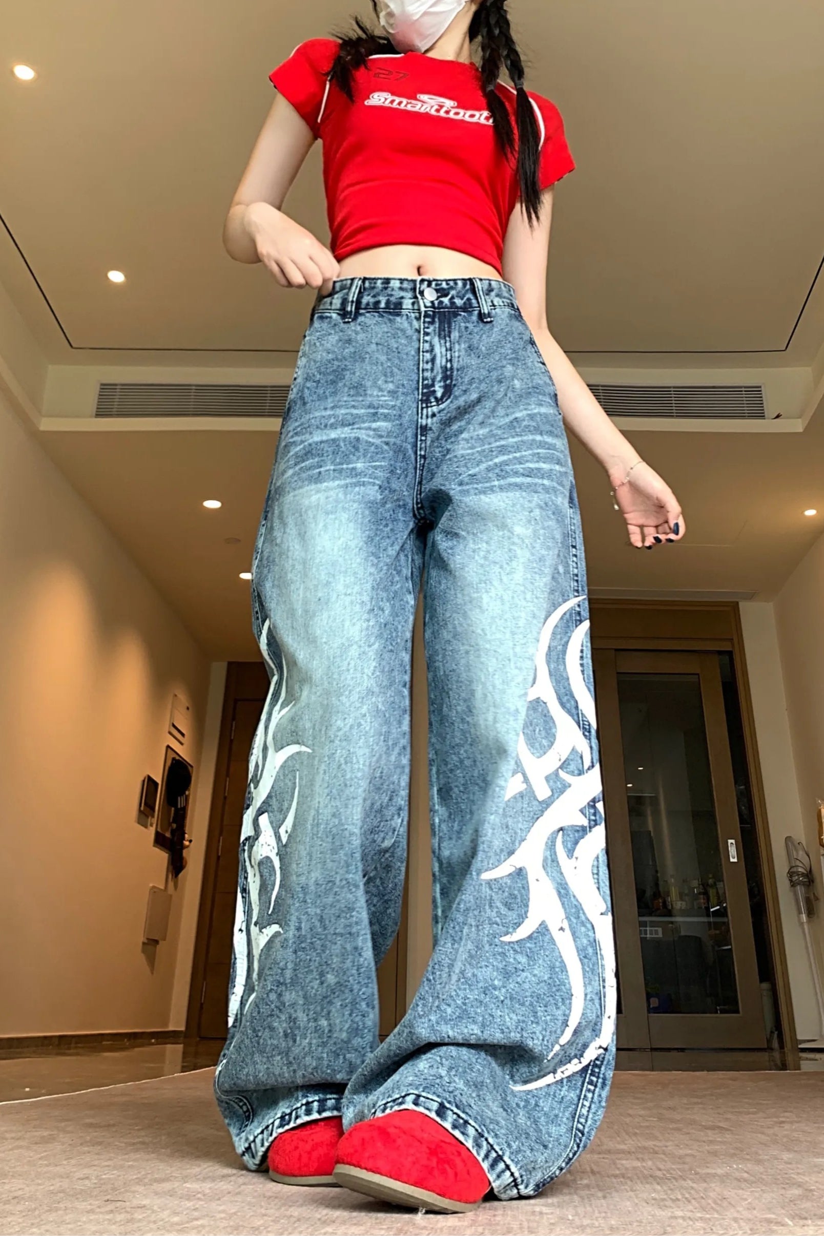 Blade Print Distressed Straight Leg Jeans Secondary image