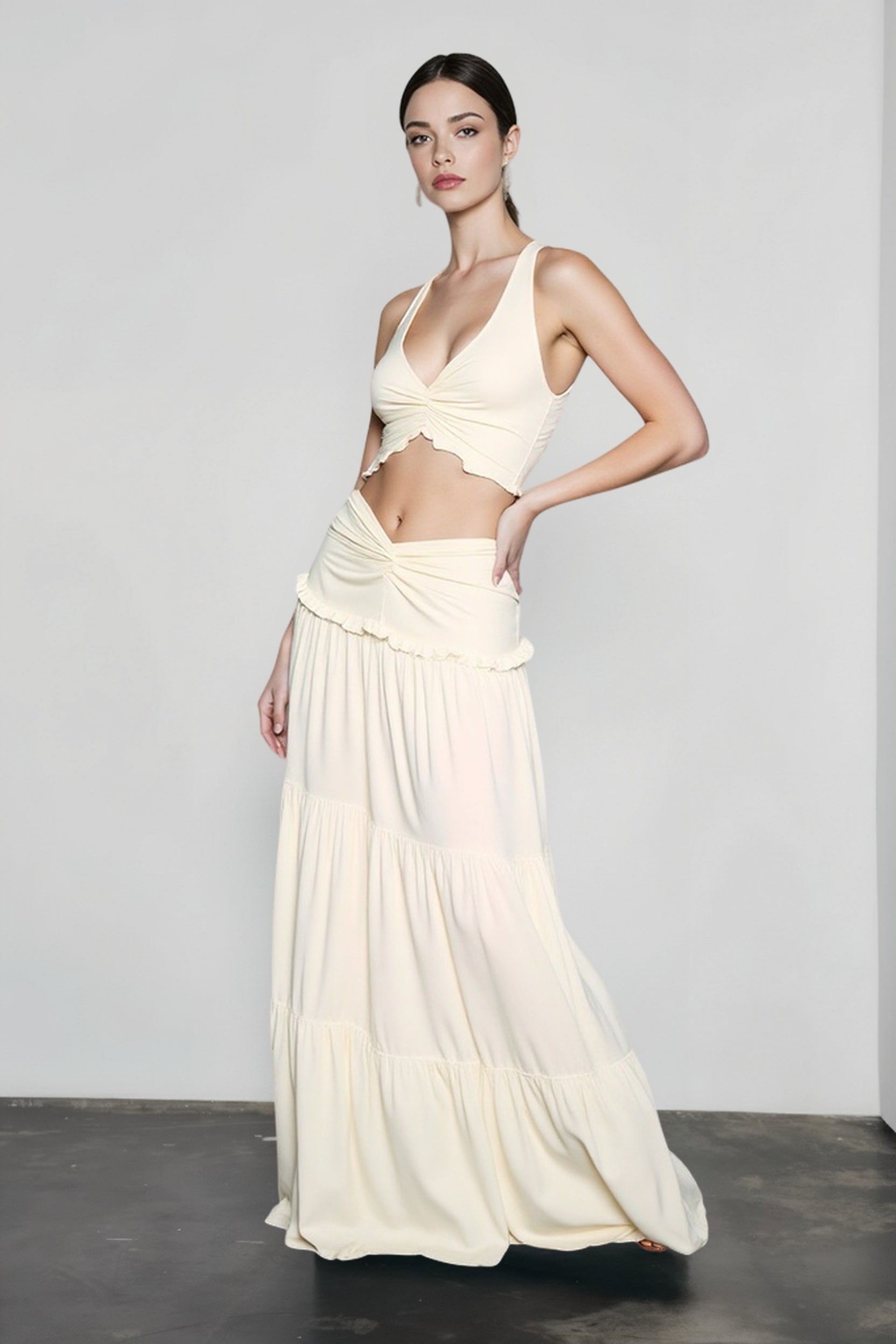 Hollow Out Patchwork Maxi Knit Set Main image