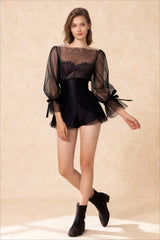 French Warm-Season Blouse Sling Retro Mujer Slimming Arm Blusas Women Mesh  Top Long De Lace Shorts Elegant Set