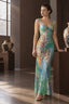 Lace Print Backless Bodycon Maxi Dress