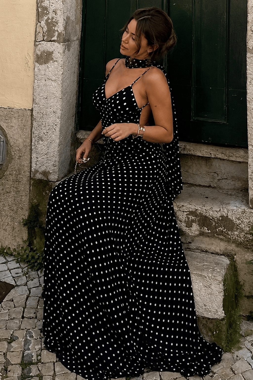 Polka Dot Backless Slim Fit Slip Dress Secondary image
