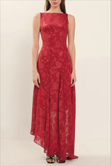 Irregular Hem Red Backless Lace Dress