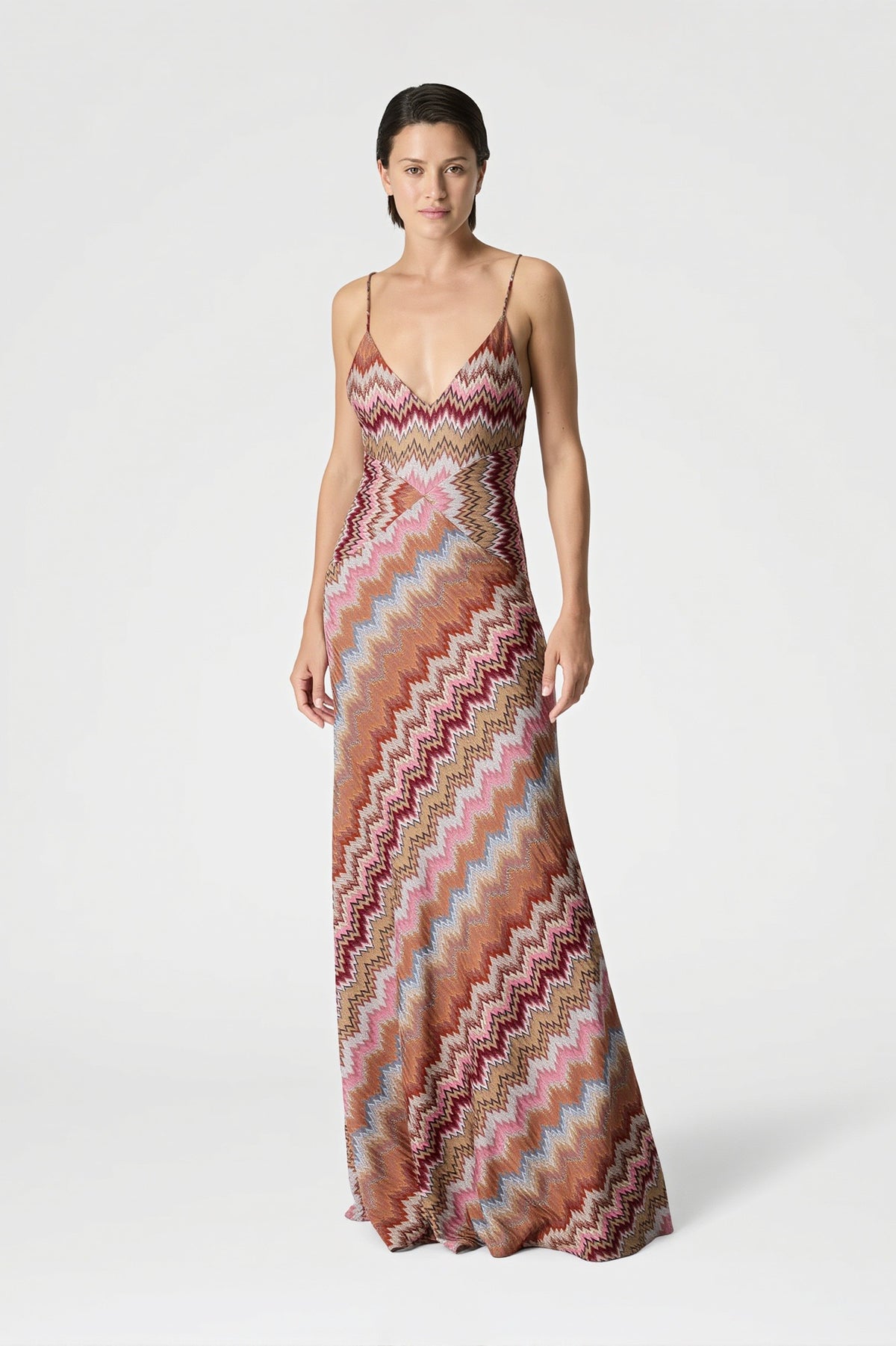 Zigzag Print Backless Spaghetti Strap Party Dress