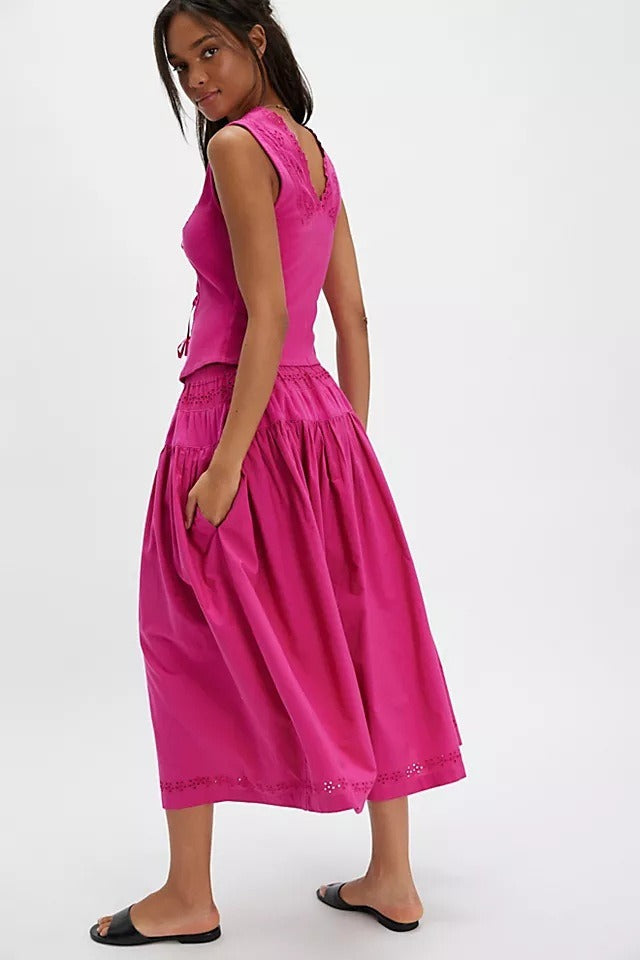 Cutout Lace Patchwork Boho Skirt Set