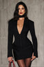 Plunging Lapel Ruched Long Sleeve Mini Party Dress