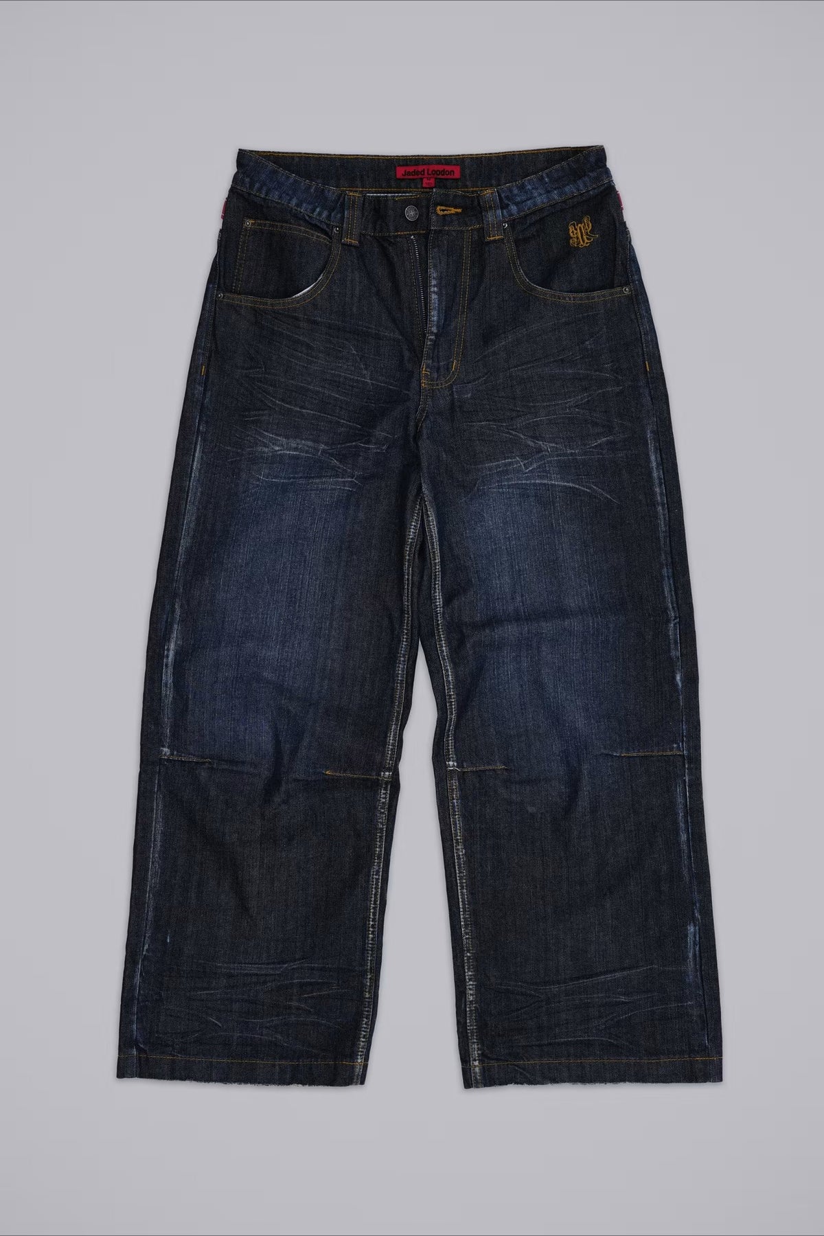 Contrast Waist Patchwork Wide Leg Jeans