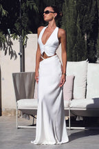Elegant Slim Fit Solid High Waist Maxi Skirt