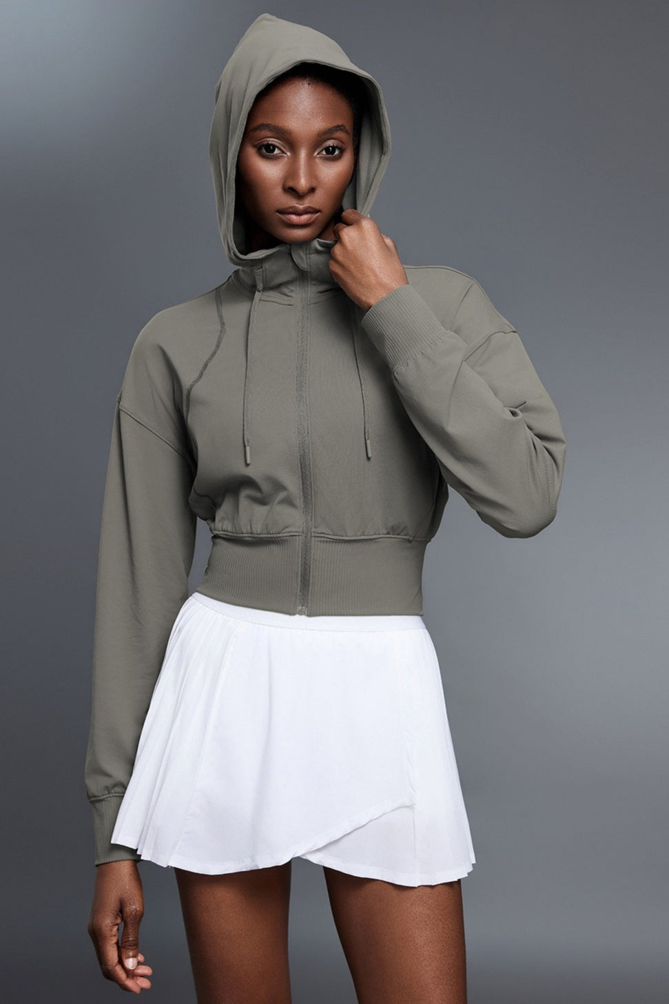 Cropped Waist Tie Active Zip Hoodie Main image