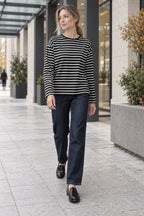 Cotton Striped Crew Neck Long Sleeve Tee
