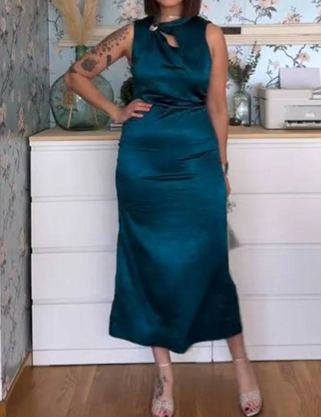 Gold Inlaid Silk Texture Midi Dress Main image