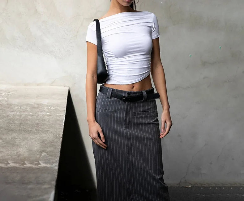 Slash Neck Folds Bodycon Crop Top Main image