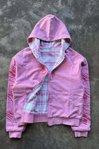 Reversible Plaid Lined Pink Full Zip Hoodie