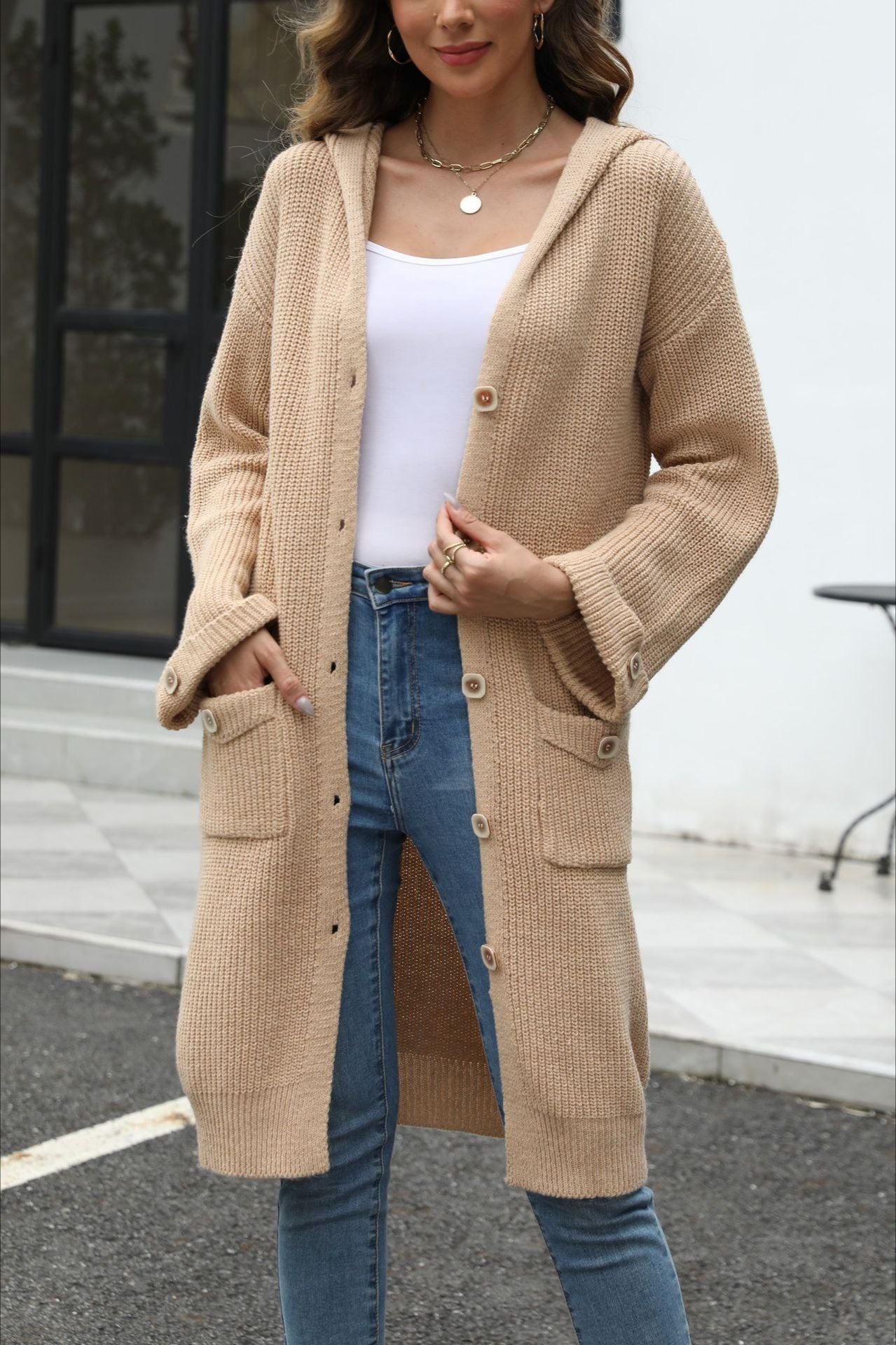 V Neck Solid Color Cardigan Main image