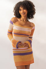Striped Knit  Cut Out Mini Bodycon Sweater Dress