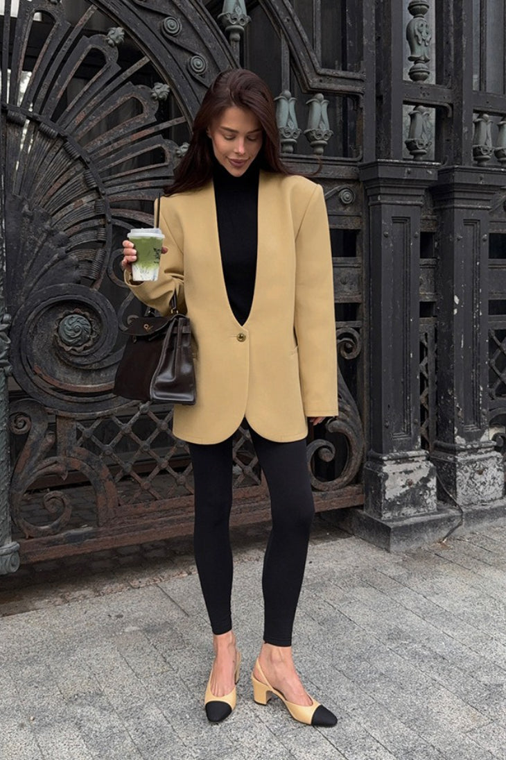Solid V-Neck Minimalist Office Blazer Secondary image