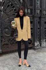 Solid V-Neck Minimalist Office Blazer