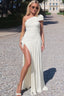 One Shoulder Slit Ruched Prom Dress