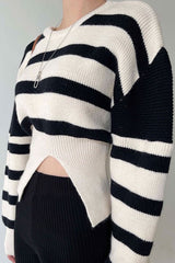 Cut-Out Waist Striped Sweater