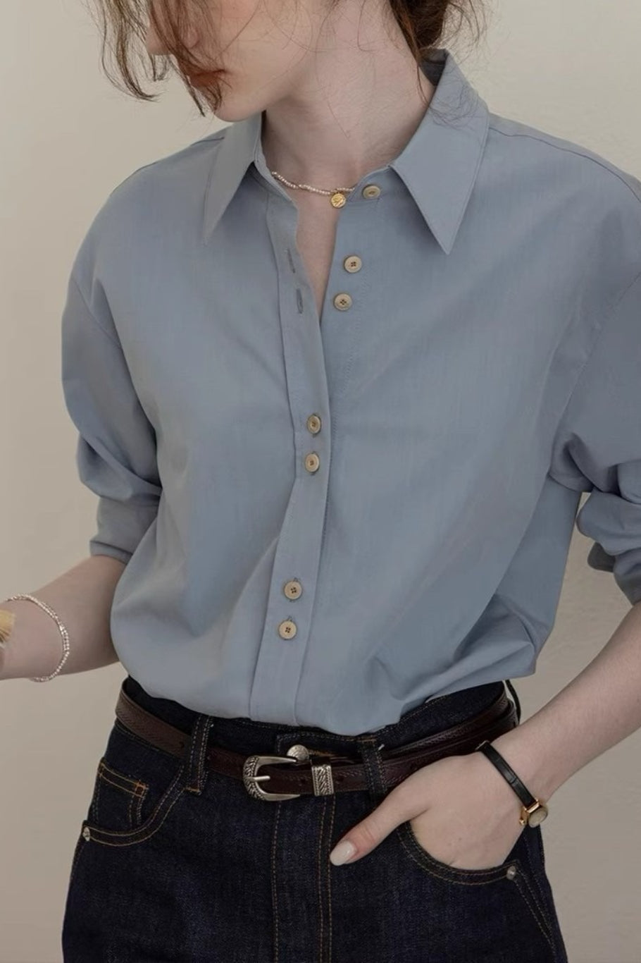 Velvet Satin Back Embroidered Chic Workwear Blouse Secondary image