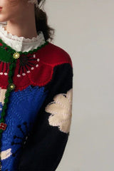 Vintage Floral Embroidered Knit Cardigan
