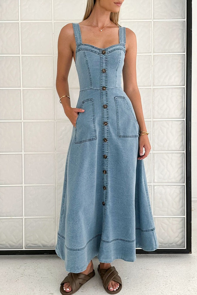 Strappy Backless Maxi Denim Dress Secondary image