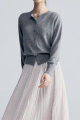 Solid Color Round Neck Knit Cardigan