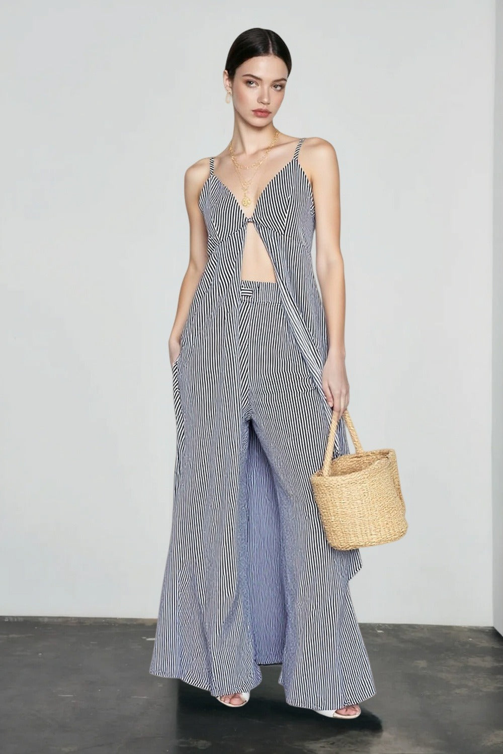 Stripe Sleeveless Wide Leg Vacation Set Main image