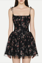 Gothic Floral Lace Trim Mini Dress