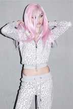 Zebra Print Fur Trim Cropped Hoodie