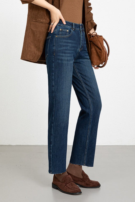 High Waist Fleece Lined 4 Way Stretch Raw Hem Ankle Crop Jeans Secondary image